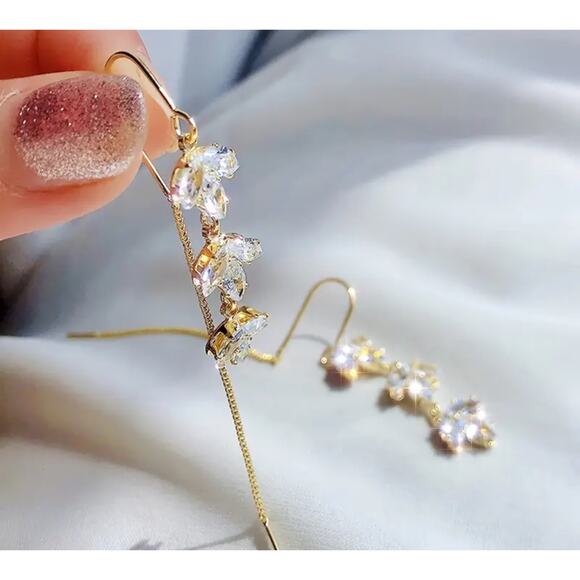 Maple Leaf Cubic Zircon Gold Threader Earrings Elegant Prom Wedding Special - Picture 3 of 5